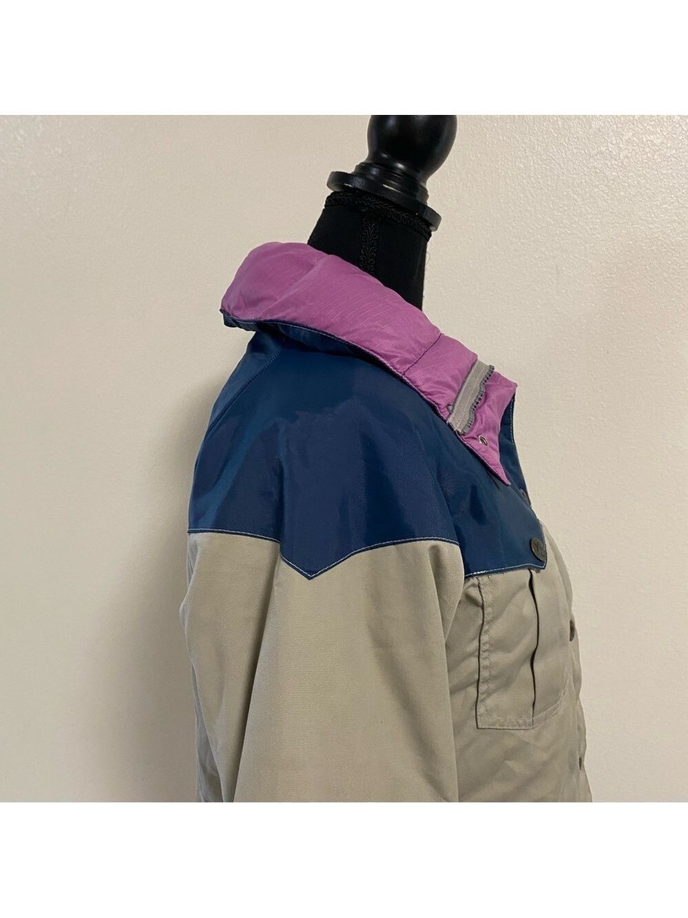 Powderhorn Mountaineering Jacket Girls Size 12 Tan Blue Vintage Down Jacket - Picture 8 of 17